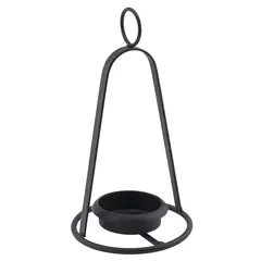 Suport pentru lumanare metalic negru cu agatatoare, 18cm