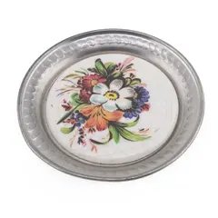 Suport pahar vintage din metal cu insertie flori colorate, 8,5cm