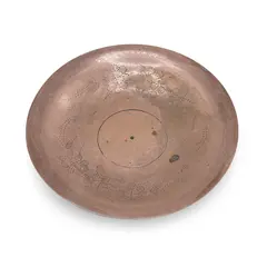 Tava vintage rotunda din cupru gravat manual, model floral, 9cm