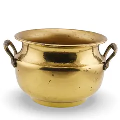Galeata vintage din alama cu doua manere laterale, 17,5cm