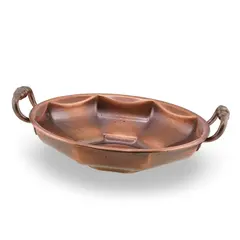 Bol vintage din cupru cu doua manere laterale, 27cm