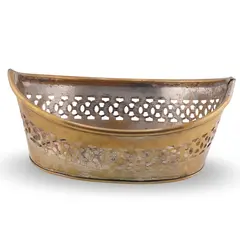Cos decorativ vintage din alama perforata, 20cm