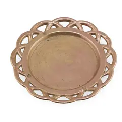 Tava vintage rotunda din cupru cu margine decupata, 10,5cm