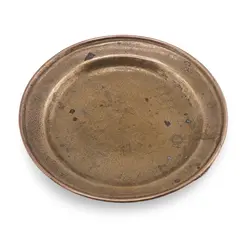 Tava vintage rotunda din alama patinata, 11cm