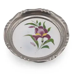 Suport pahar vintage din metal cu insertie floare mov, 9,5cm