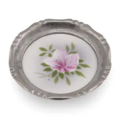 Suport pahar vintage din metal cu insertie floare roz, 9,5cm