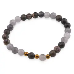 Bratara pe elastic Que sera, bumbi aurii si Agat gri sfere 6mm