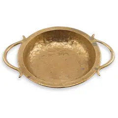 Tava vintage din alama ciocanita cu manere laterale, 22cm