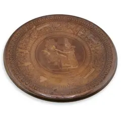 Tablou vintage din cupru gravata, scena regala ornamentala, 24,5cm