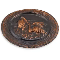 Tablou vintage din cupru gravata, model pasari in relief, 29cm