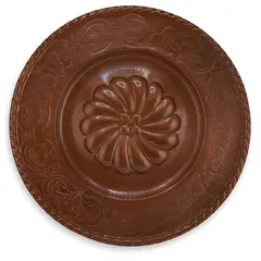 Tava vintage din cupru gravata, model floral central, 31cm
