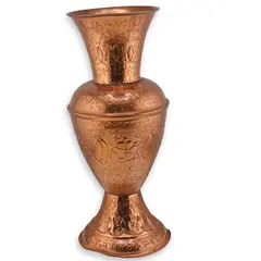 Vaza vintage din cupru gravata cu motive florale, 28cm