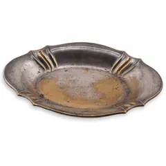 Tava vintage din metal argintiu cu margine decorata, 28cm