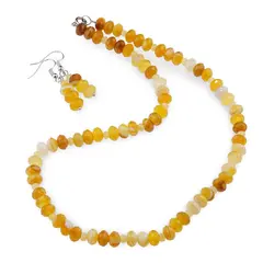 Set Cercei cu agatatoare si Colier din Agat galben discuri fatetate 8mm si discuri fatetate 4mm