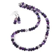 Set Cercei cu agatatoare si Colier din Agat mov discuri fatetate 8mm si sfere 4mm