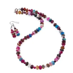 Set Cercei cu agatatoare si Colier din Agat multicolor discuri fatetate 8mm si sfere fatetate 4mm
