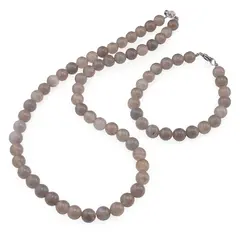 Set colier si bratara Agat gri sfere 8mm