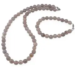 Set colier si bratara Agat gri sfere fatetate 8mm