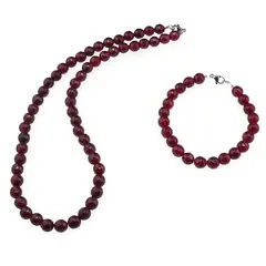Set colier si bratara Agat rodolit sfere fatetate 8mm