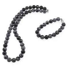 Set colier si bratara Obsidian fulg de nea sfere 10mm