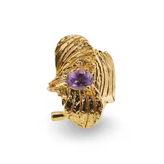 Inel din argint 925 placat cu aur 14k reglabil cu Ametist, model petale