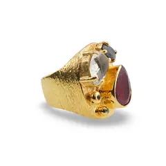 Inel din argint 925 placat cu aur 14k cu cristale incrustate, model teardrop mix - marimea 55