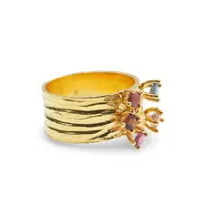 Inel din argint 925 placat cu aur 14k cu Spinel multicolor incrustat, model ramura - marimea 60