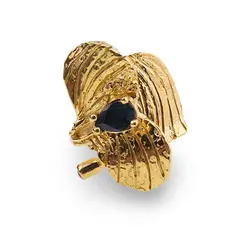 Inel din argint 925 placat cu aur 14k reglabil cu Iolith, model petale