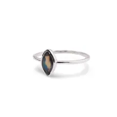 Inel din argint 925 subtire cu Opal de foc negru, marimea 57 - montura oval ascutit