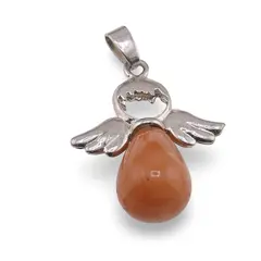 Pandantiv inger Calcit orange cu metal, 34mm