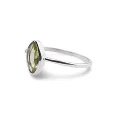Inel din argint 925 subtire cu Peridot, marimea 52 - montura oval ascutit