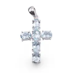 Pandantiv din argint 925 cruce cu cristale incrustate Topaz, 40mm