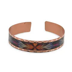 Bratara reglabila din cupru cu design floral multicolor si margini texturate
