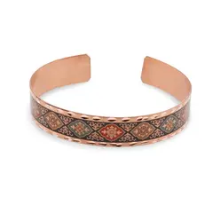 Bratara reglabila din cupru cu motive orientale decorative si margini texturate