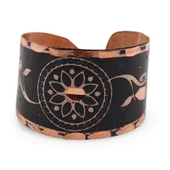 Inel reglabil din cupru cu model mandala pe fundal negru, 15mm