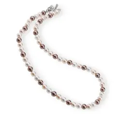 Colier Perle de Mallorca albe, crem si maro, sfere 6mm
