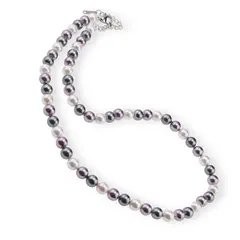 Colier Perle de Mallorca negre, violet si albe, sfere 6mm