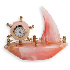 Ceas model corabie din Onix de Pakistan colorat - 12,5cm