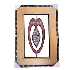 Tablou din lemn sculptat model masca rosie, 48cm x 33cm