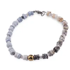 Bratara Opal albastru si Opal dendritic rondele 5-6mm si sfere 3-4mm cu Hematit auriu 6mm