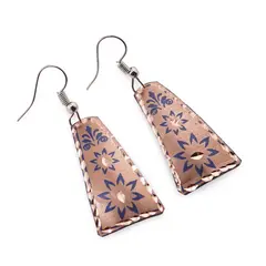 Cercei din cupru trapezoidali, model stele florale albastre