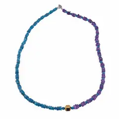 Colier Apatit rondele si sfere 3-4mm si Ametist patratele 4-5mm cu element din Hematit auriu 7mm