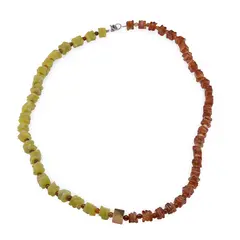 Colier Jad olive si Granat Hessonit patratele 5-6mm cu sfere 3mm si Hematit auriu cub 6mm