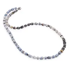 Colier Opal albastru si Opal dendritic rondele 5-6mm si sfere 3-4mm cu Hematit auriu 6mm
