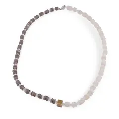 Colier Piatra Lunii alba sfere si rondele 3-6mm, Piatra Lunii gri rondele 5-6mm si cub din Hematit auriu 6mm