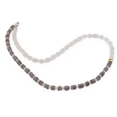 Colier Piatra lunii gri si Piatra Lunii alba rondele 5-6mm si sfere 3mm cu Hematit auriu 6mm