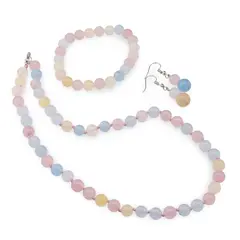 Set cercei cu agatatoare, colier si bratara Agat multicolor sfere, 8-10mm