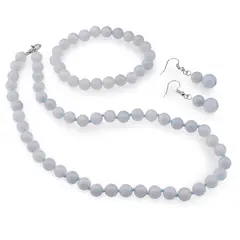 Set cercei cu agatatoare, colier si bratara Angelit sfere, 8-10mm