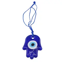 Amuleta Feng Shui cu Hamsa si ochi protector din sticla, 5cm