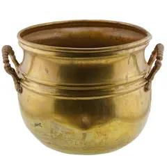 Cazan vintage din alama cu manere rasucite, 14cm